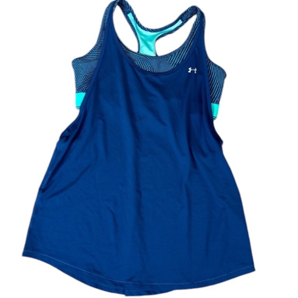 Under Armour Blue Racerback Sports Bra Tank Top Built In Bra Medium
